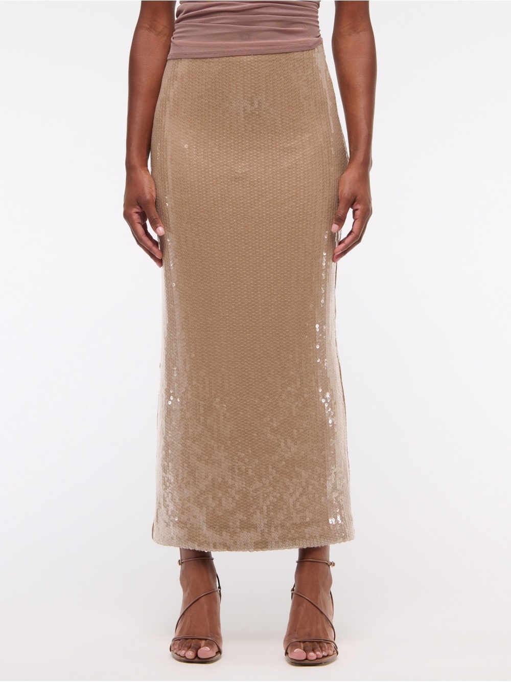 Abercrombie & Fitch Taupe Sequin Maxi Skirt Tall
